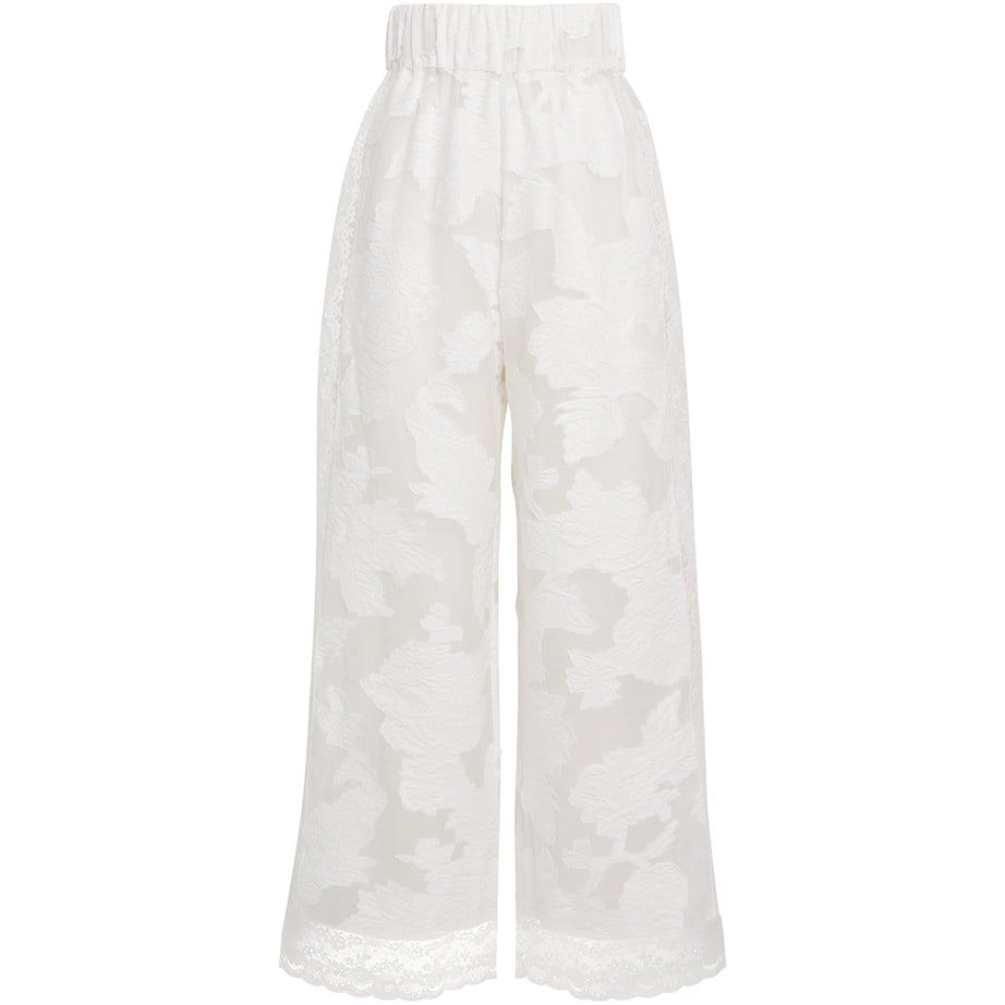 Loretta Caponi White Lace-Trim Clarissa Trousers