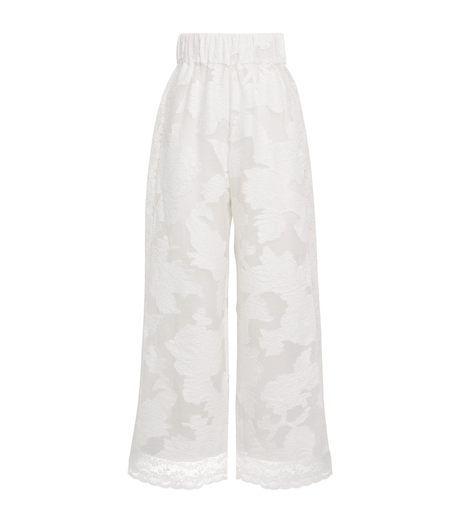 Loretta Caponi White Lace-Trim Clarissa Trousers