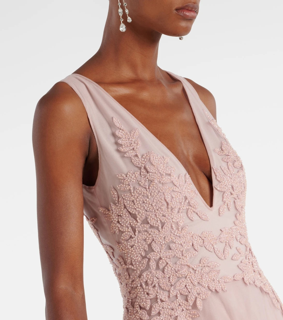 Costarellos - Floral-appliqué tulle gown