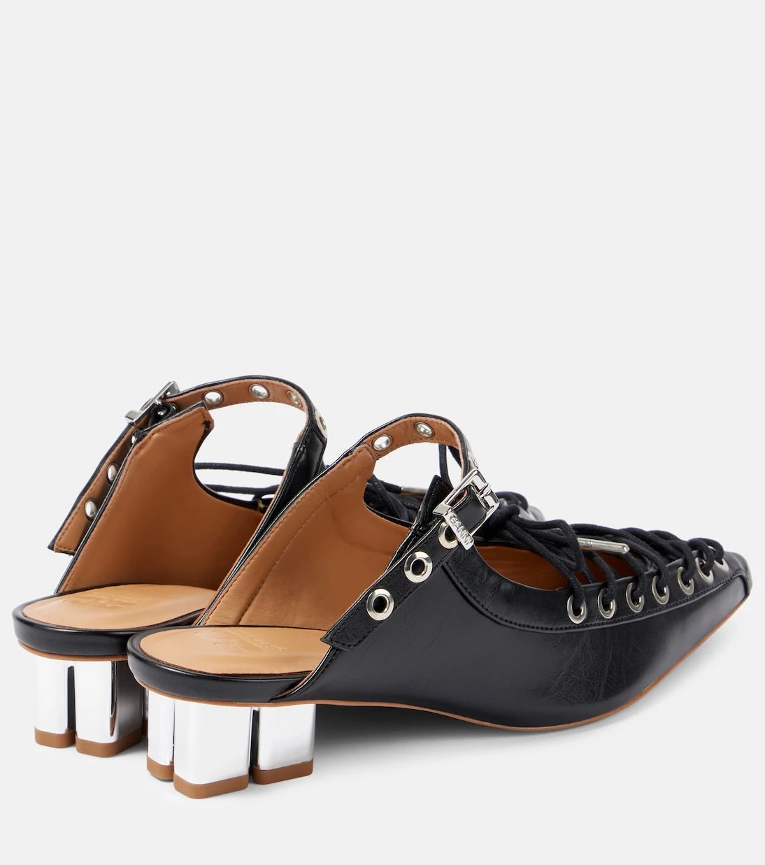 Ganni - Faux leather lace-up mules