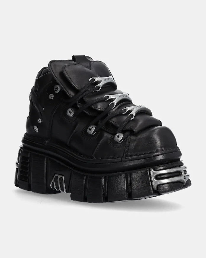 New Rock Nomada Negro + Tower Negro Lateral E14 Acero Deri Spor Ayakkabı