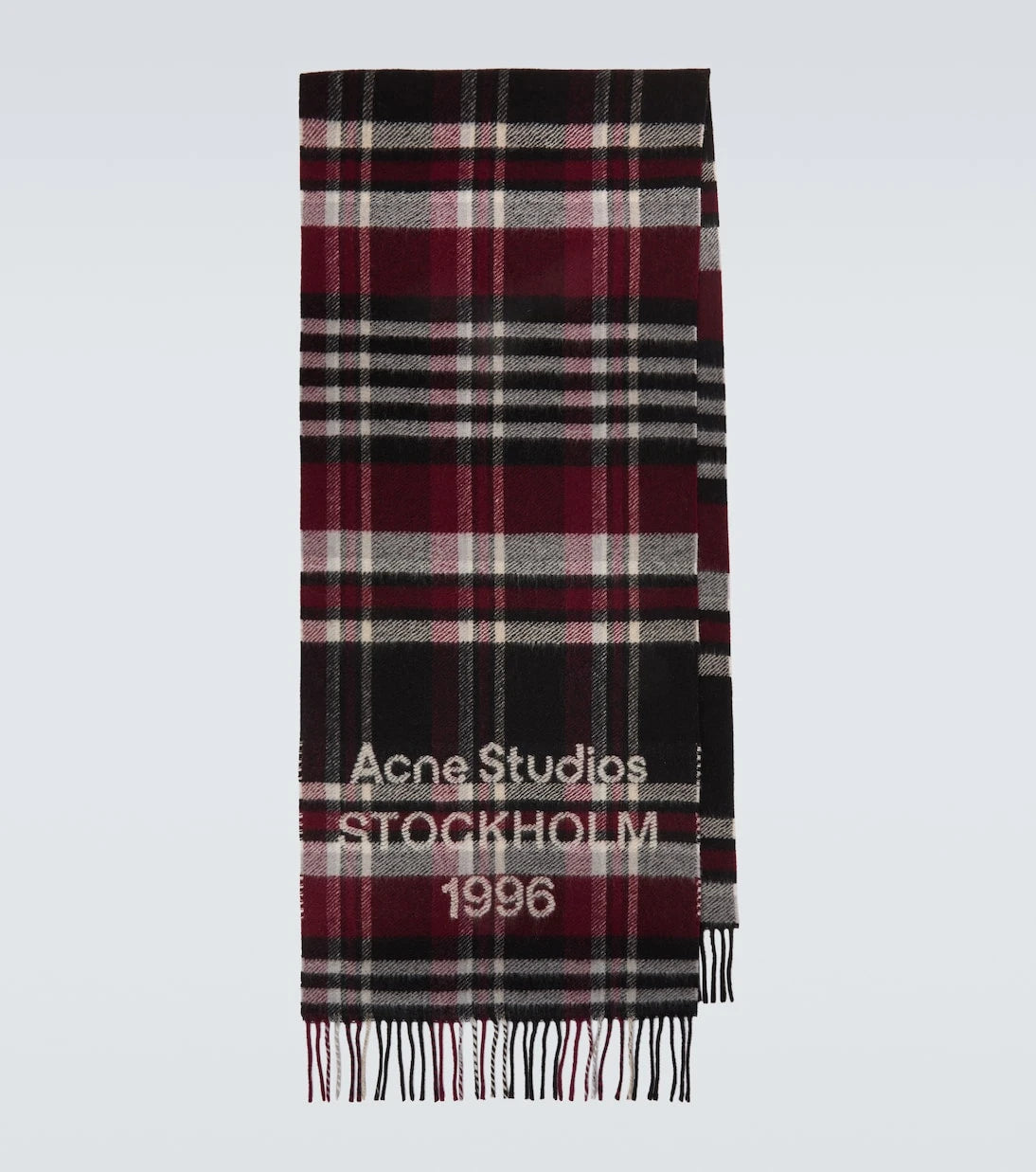 Acne Studios - وشاح صوف كاروهات بشراشيب وشعار العلامة التجارية
