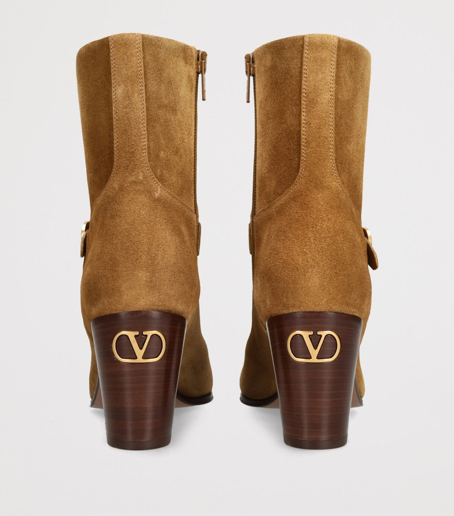 Valentino Garavani Beige Suede Pattie Heeled Ankle Boots 75