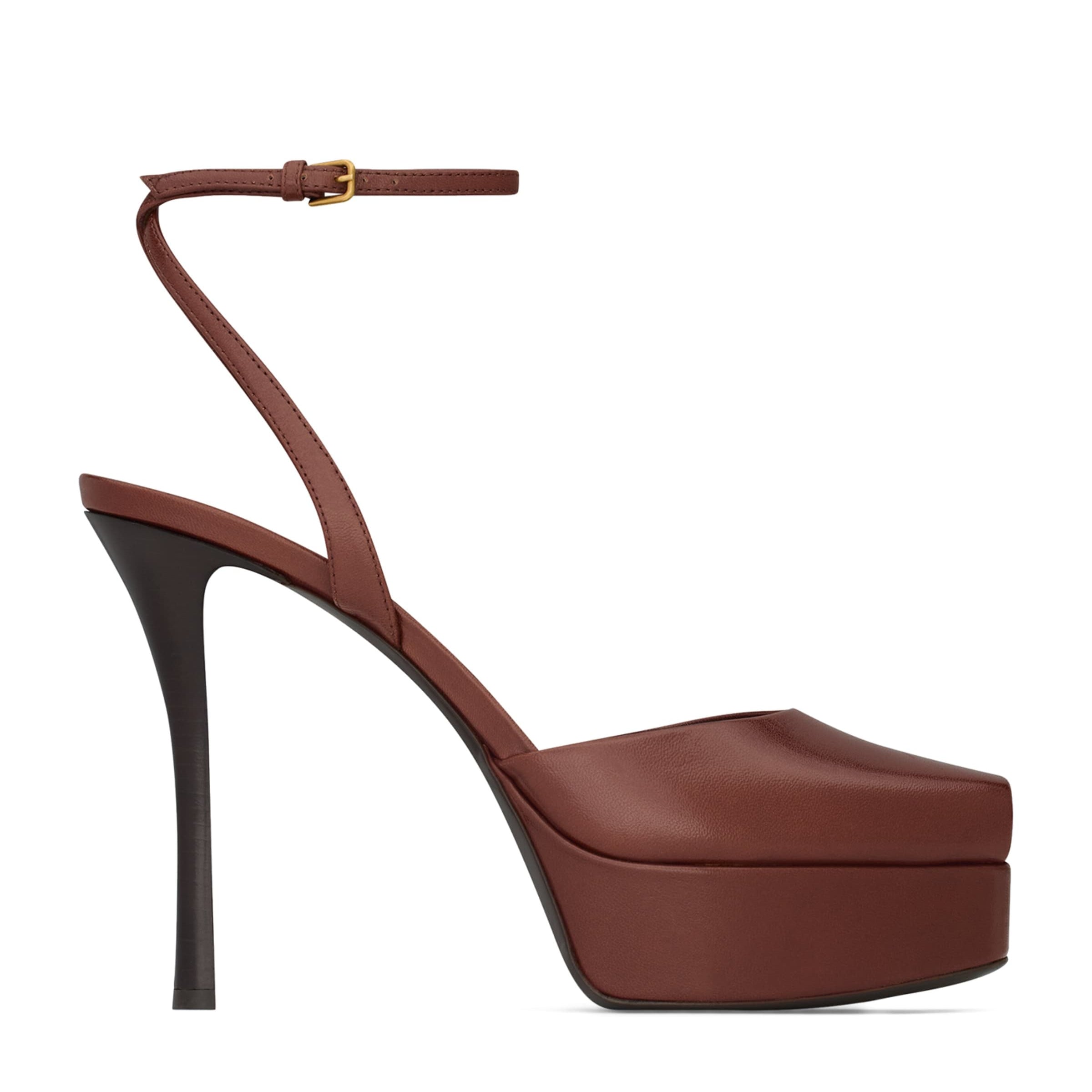 Saint Laurent Beige Leather La Scandale Platform Sandals 85