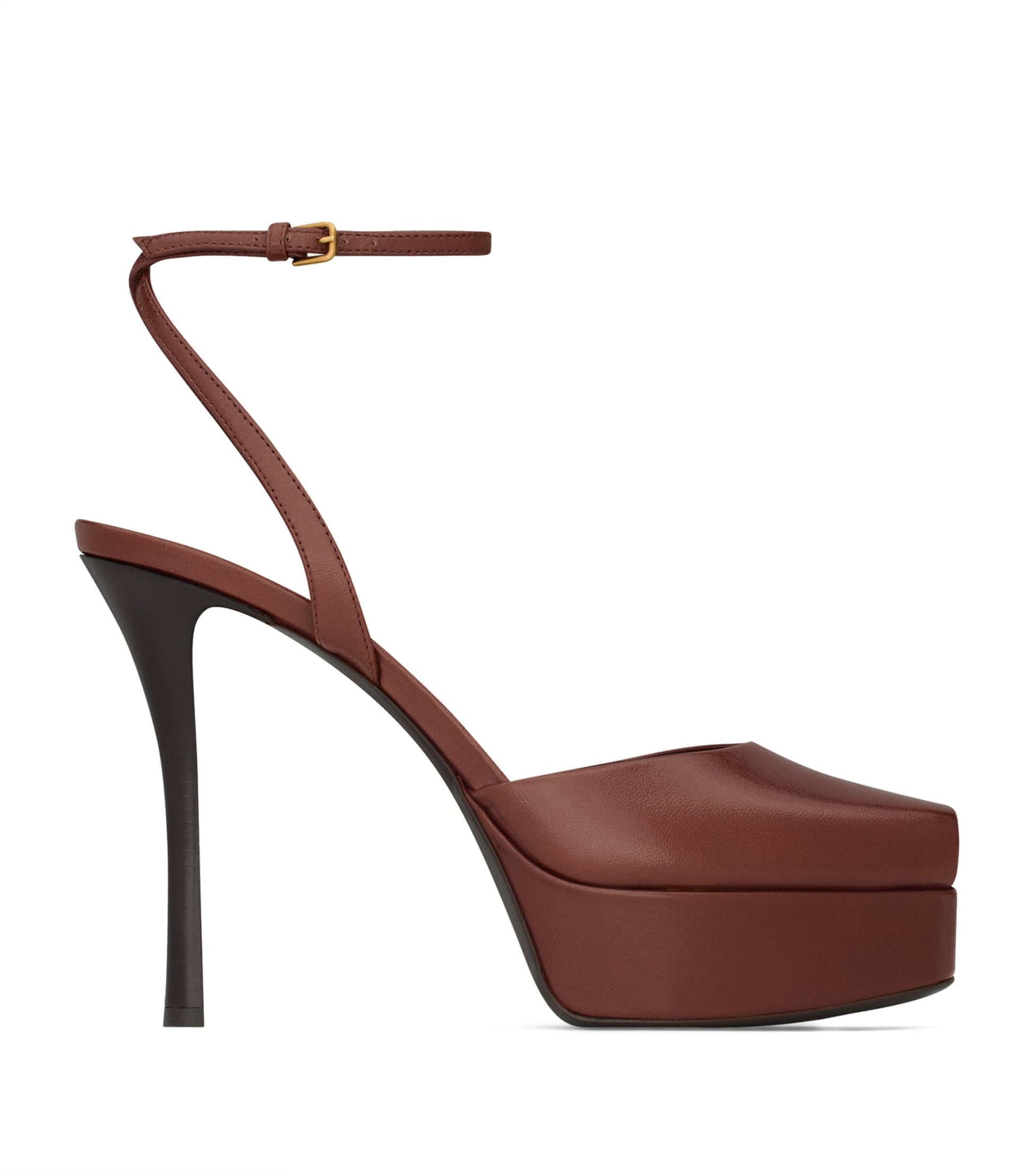 Saint Laurent Beige Leather La Scandale Platform Sandals 85