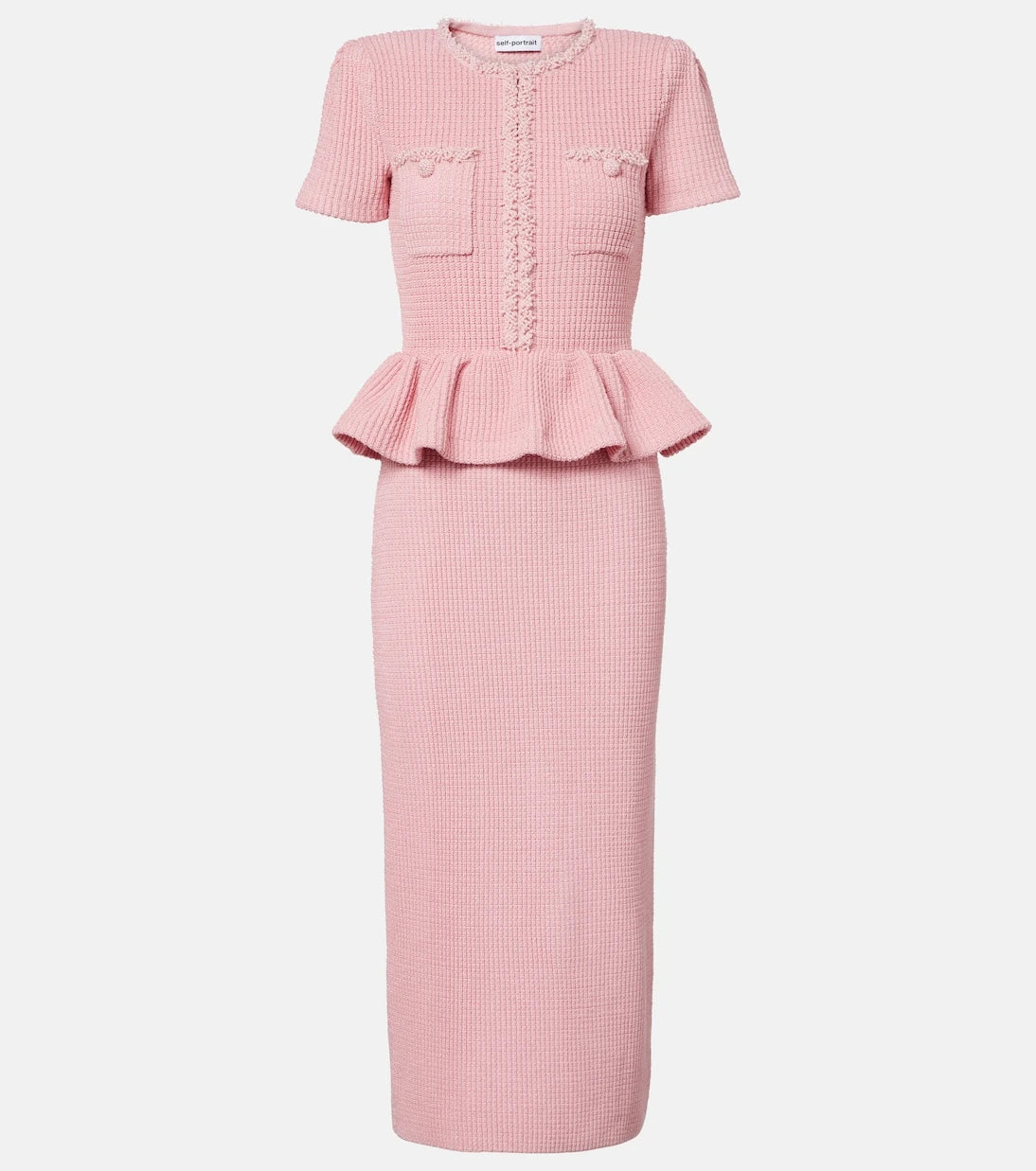Self-Portrait - Waffle-knit peplum midi dress