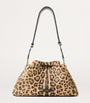 Gold Medium Cinch Leopard Print Bucket Bag