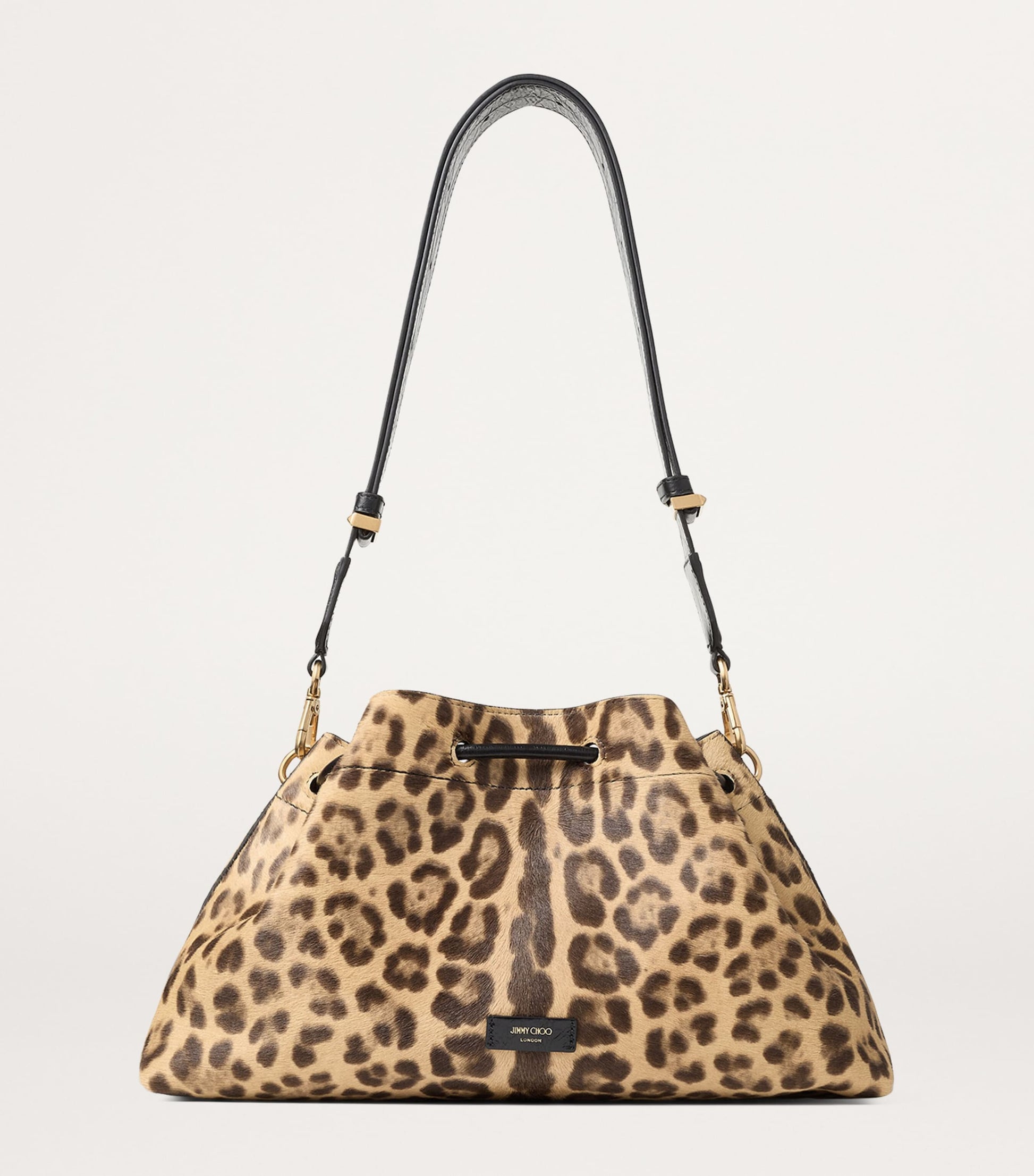 Gold Medium Cinch Leopard Print Bucket Bag