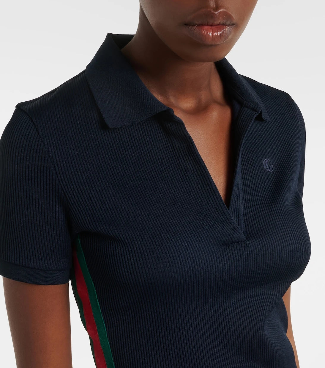 Gucci - Web Stripe ribbed-knit jersey polo dress