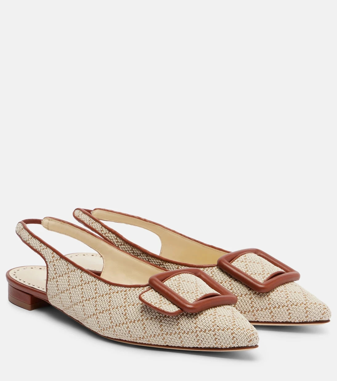 Manolo Blahnik - Maylura raffia-effect slingback flats