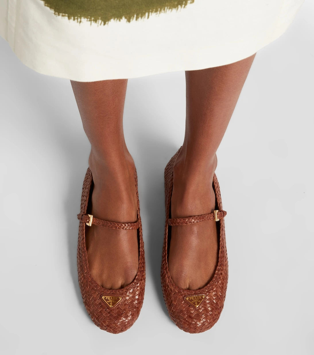 Prada - Woven leather Mary Jane flats