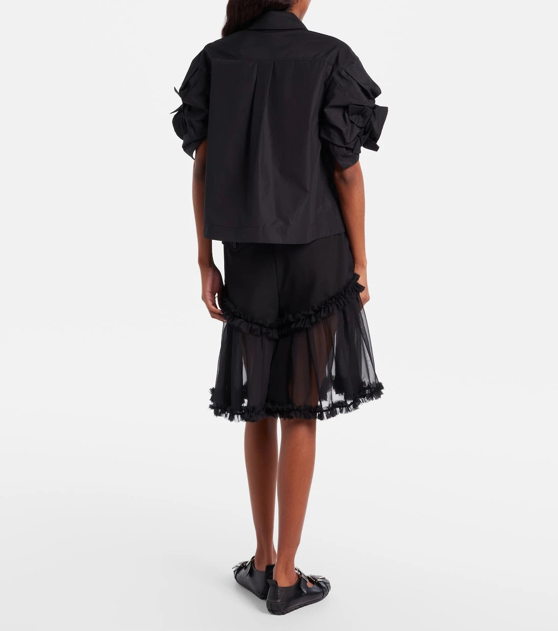 Noir Kei Ninomiya - Ruffled tulle and wool shorts