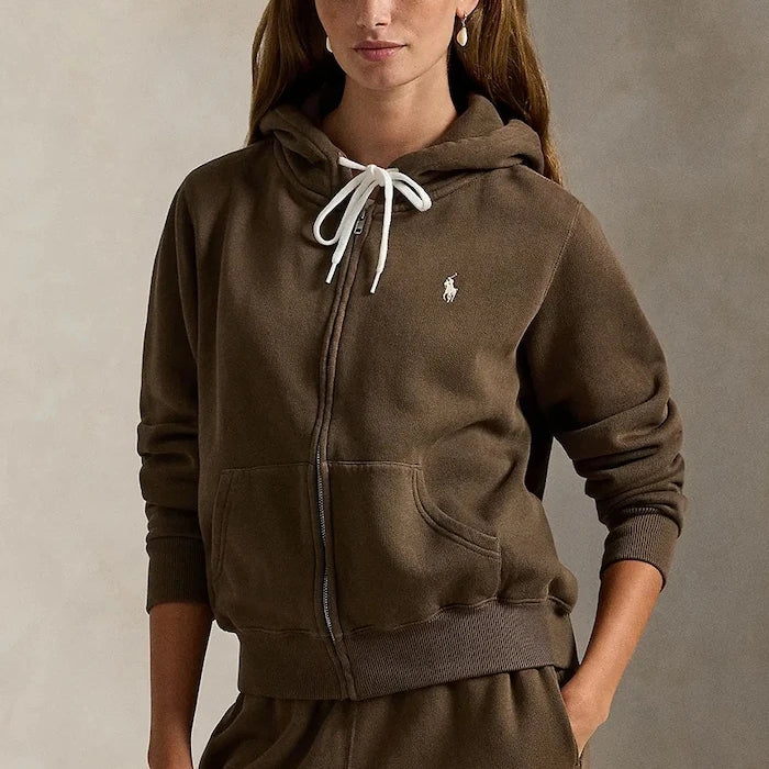 Polo Ralph Lauren fermuarlı kapüşonlu kadın sweatshirt pamuklu