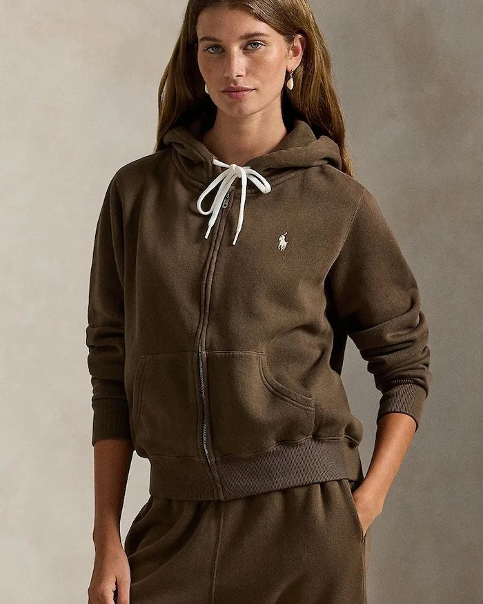 Polo Ralph Lauren fermuarlı kapüşonlu kadın sweatshirt pamuklu