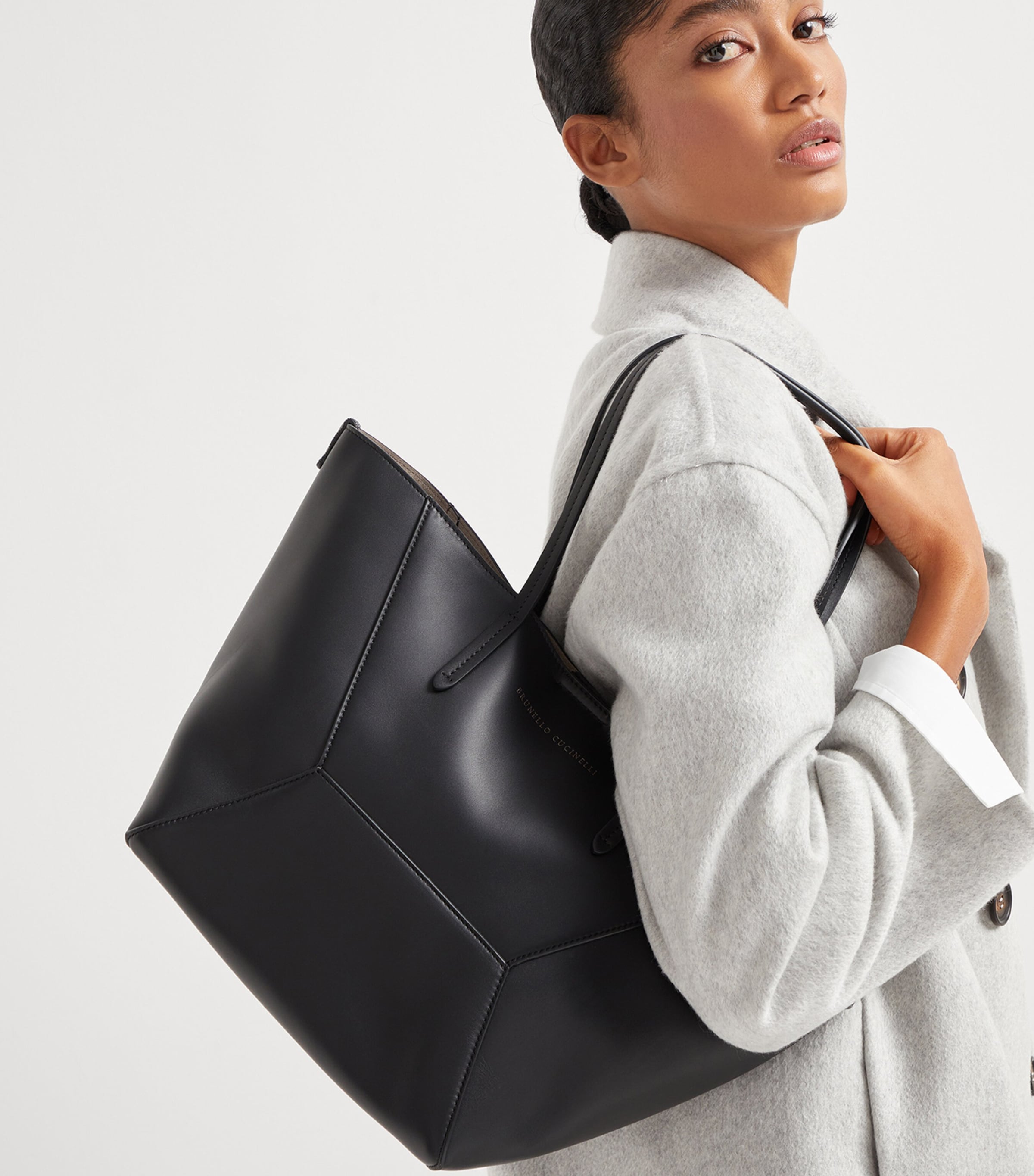 Brunello Cucinelli Small Calfskin BC Duo Tote Bag