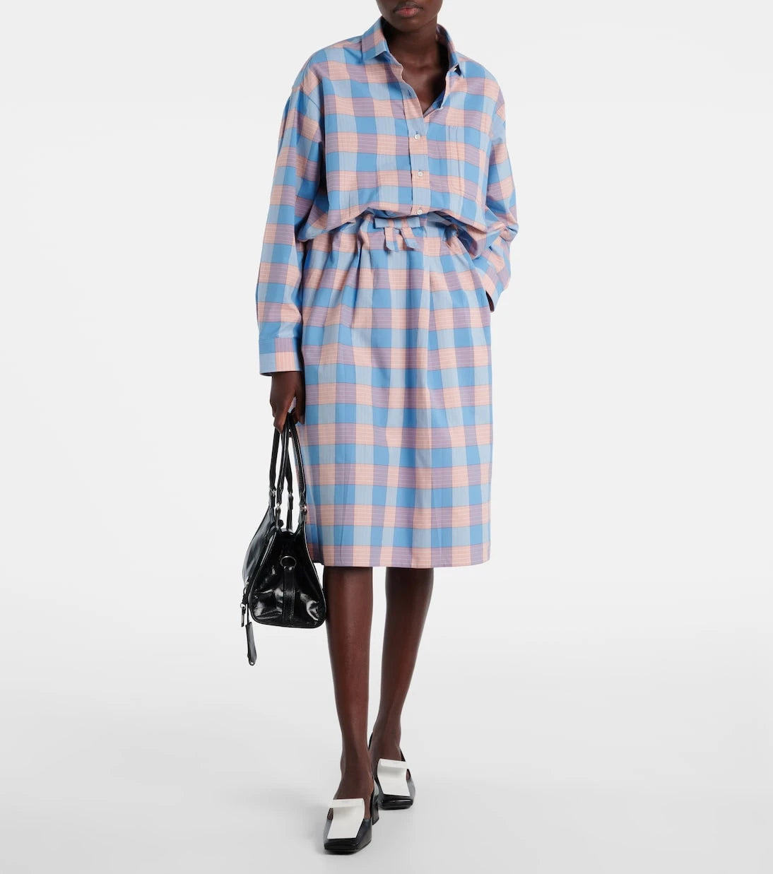 Prada - Checked cotton poplin midi skirt