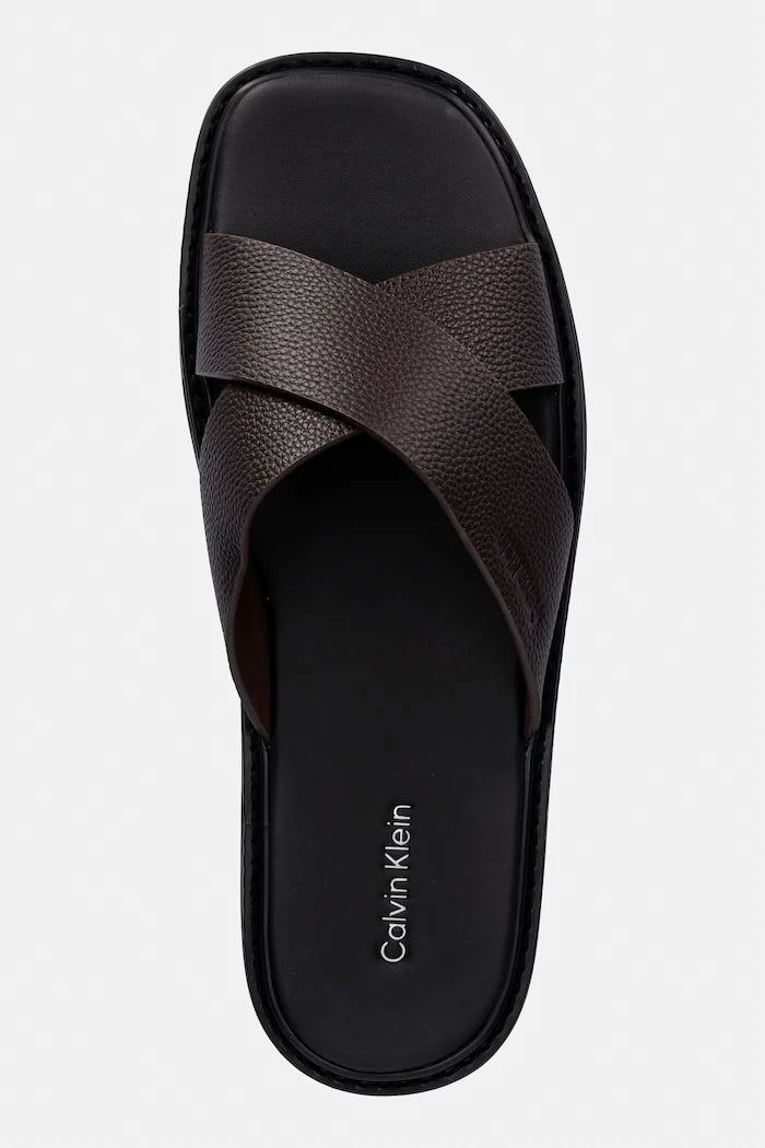 Calvin Klein чехли мъжки от кожа SQ MOLDED SANDAL XCROSS LTH