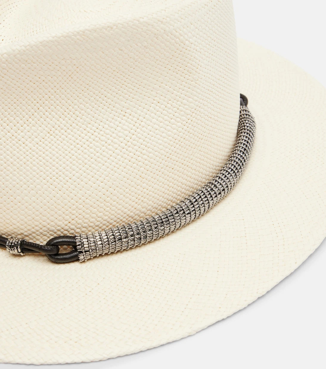 Brunello Cucinelli – Lederbesetzter Stroh-Fedora-Hut