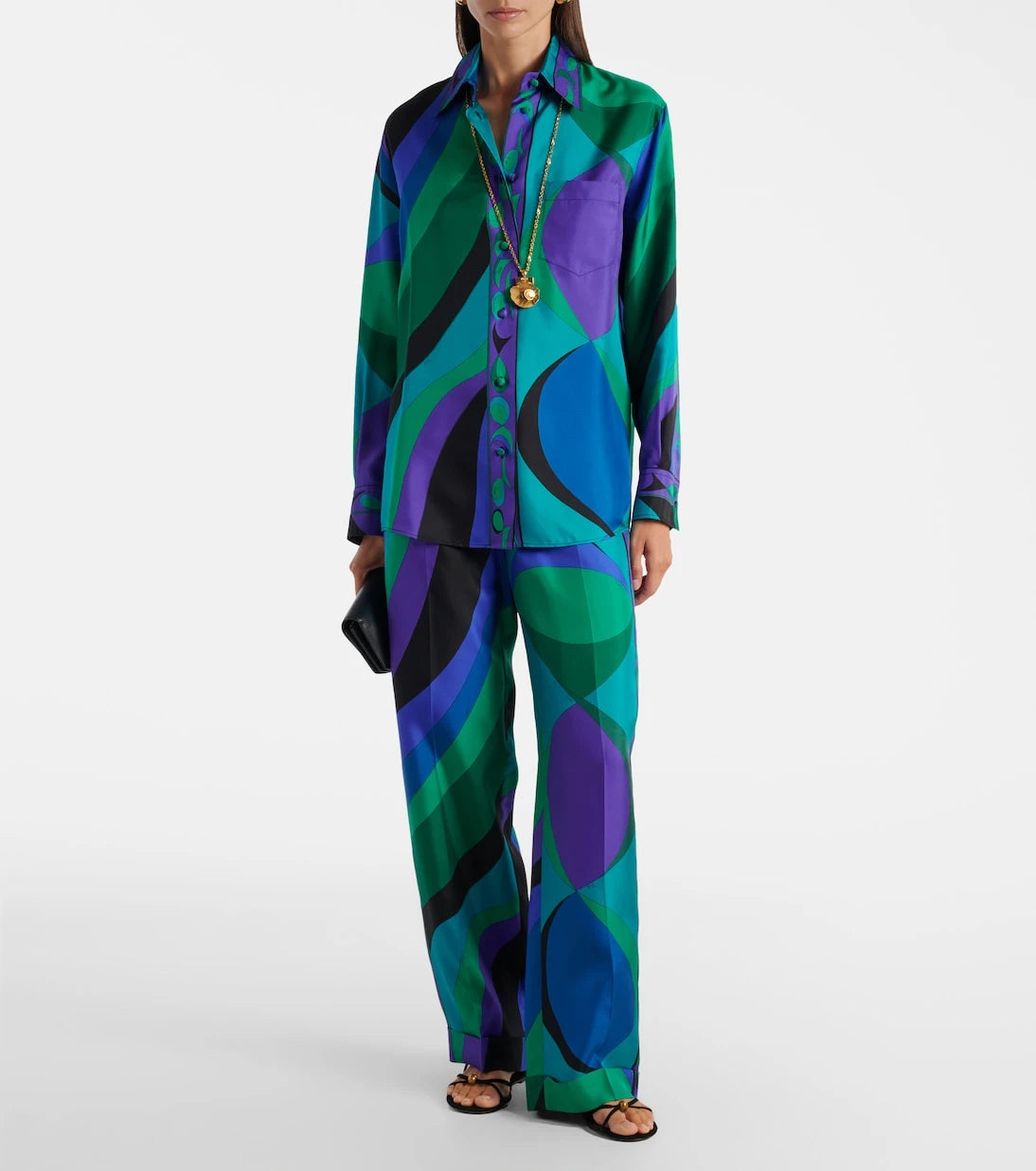 Pucci - Desenli ipek geniş paça pantolon