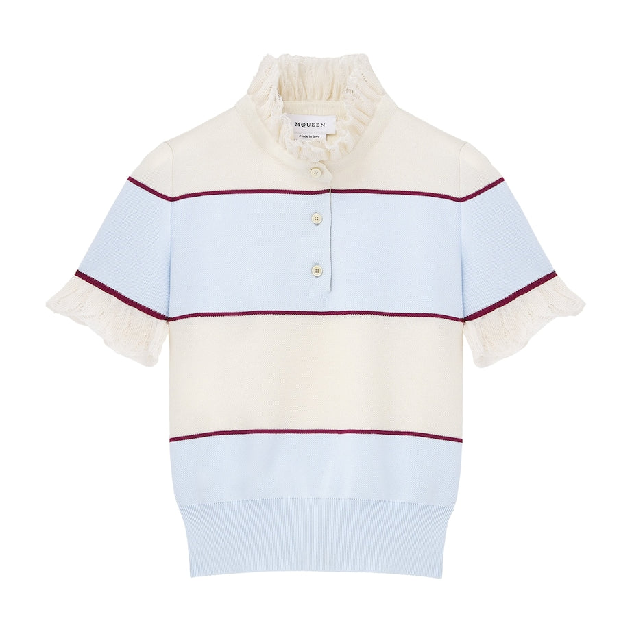McQueen Lace-Trim Stripe Polo Shirt