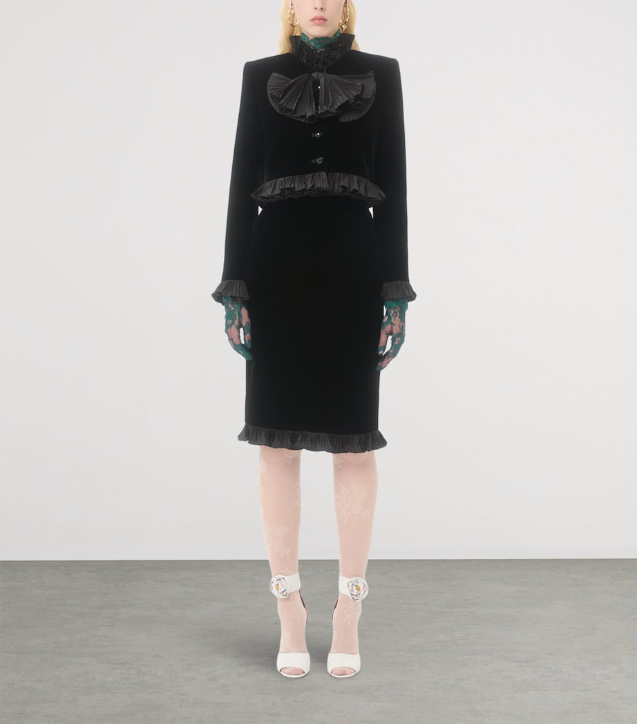 Valentino Black Velvet Ruffled Pencil Skirt