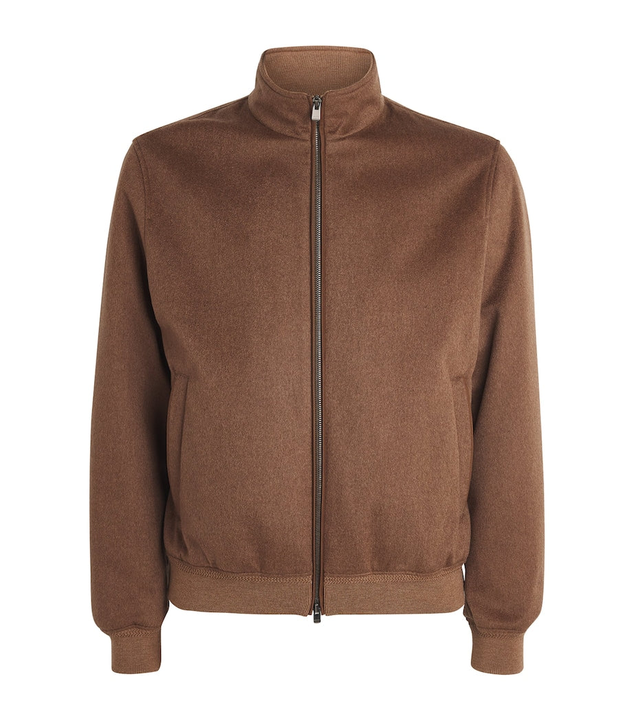 Agnona Brown Cashmere High-Neck Bomber Jacket