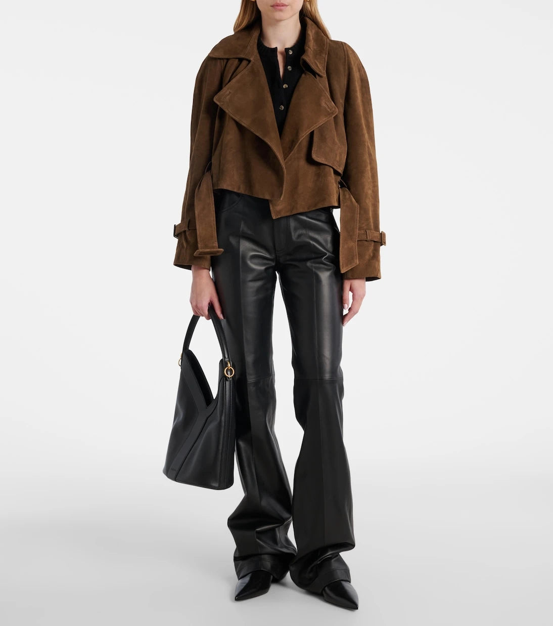 Nour Hammour - Hatti belted cropped suede trench coat