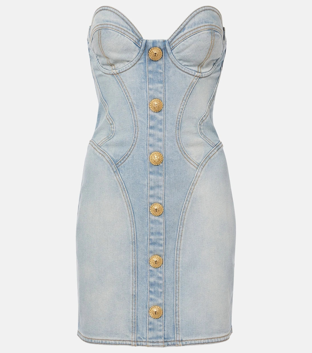Balmain - Denim bustier dress