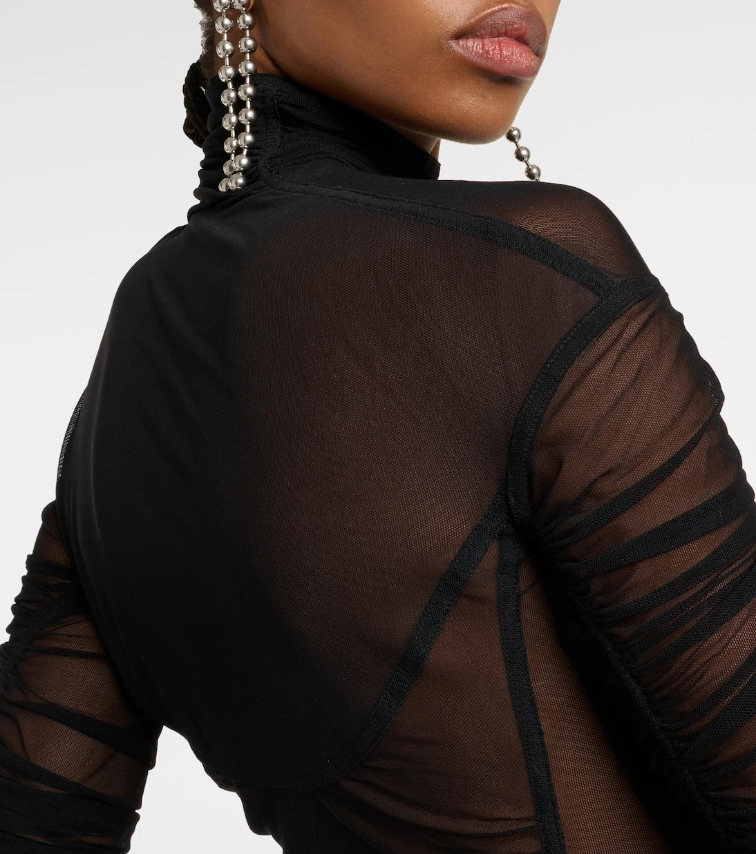 Mugler - Ruched sheer maxi dress