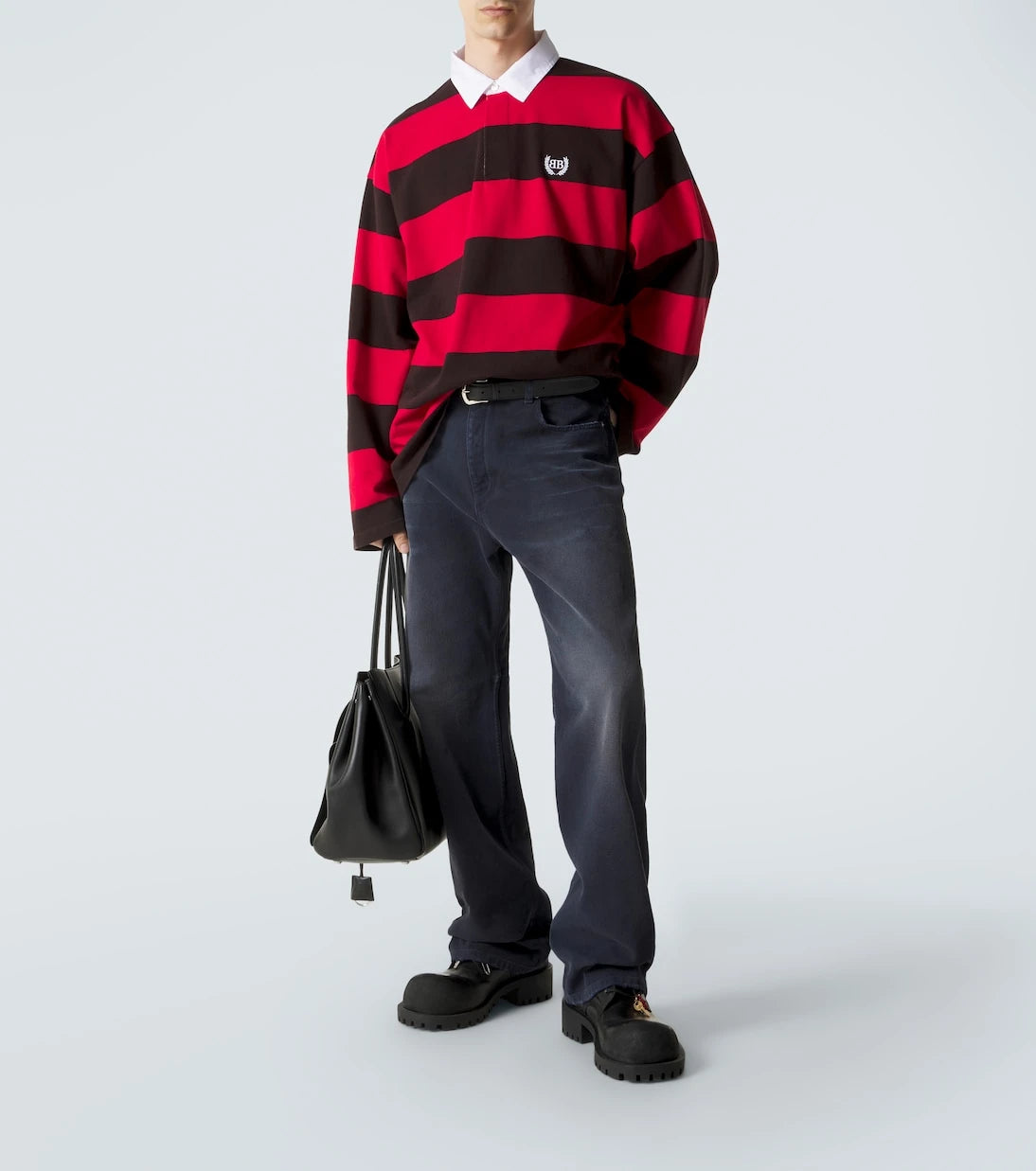 Balenciaga - Oversized striped cotton jersey polo shirt