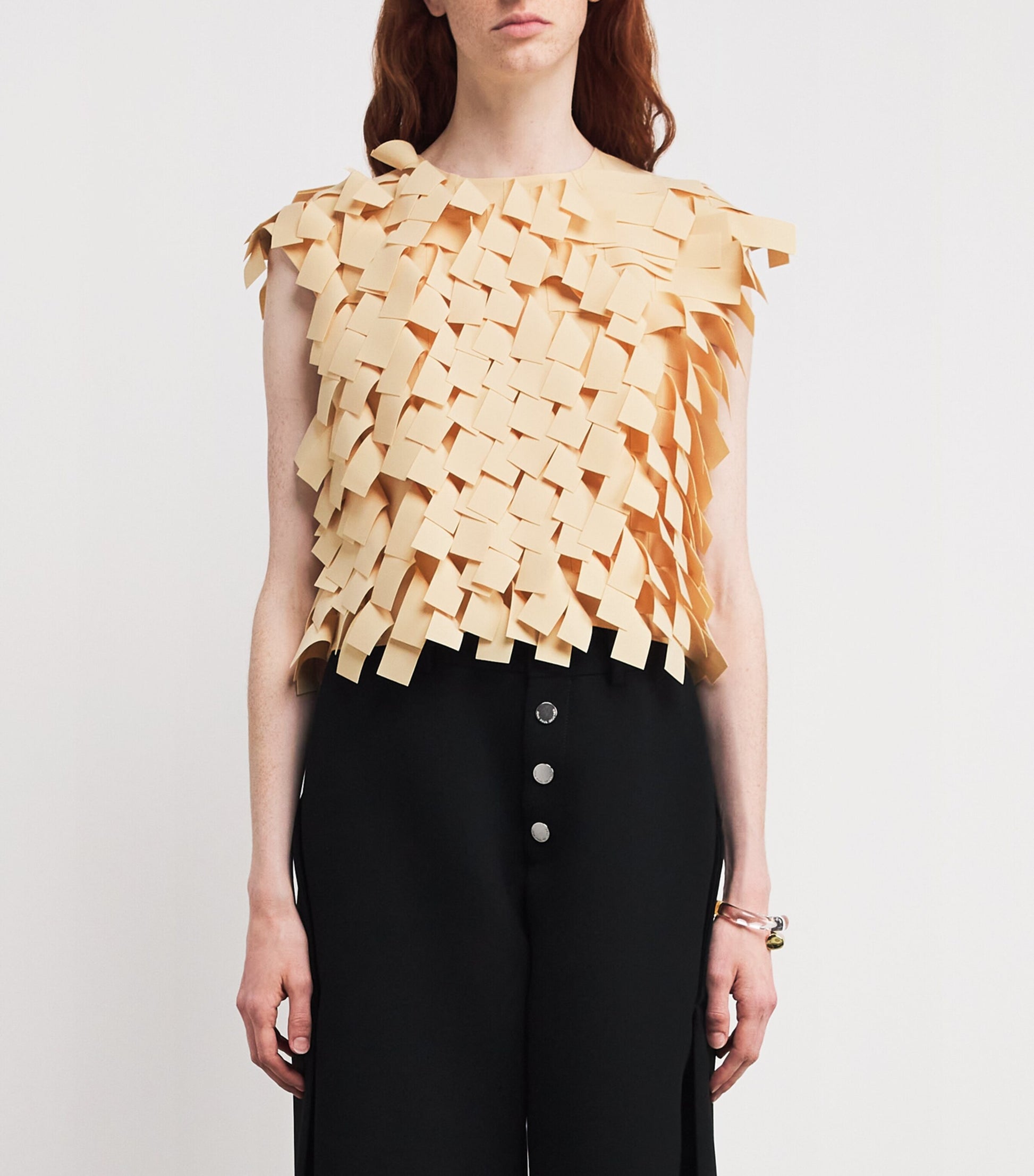 A.W.A.K.E Mode Beige Fringed Crop Top