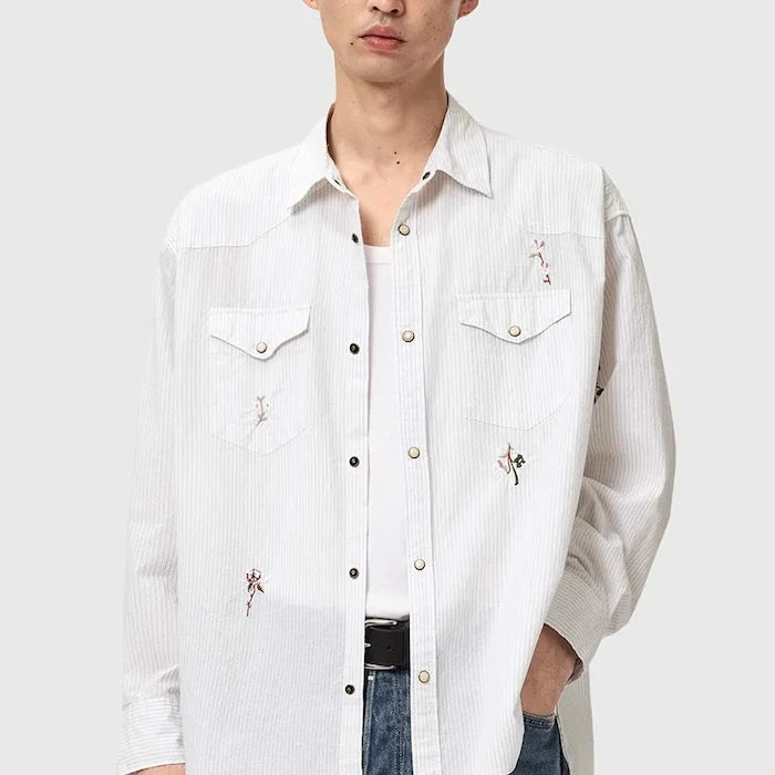 Памучна риза AllSaints PORTMAN