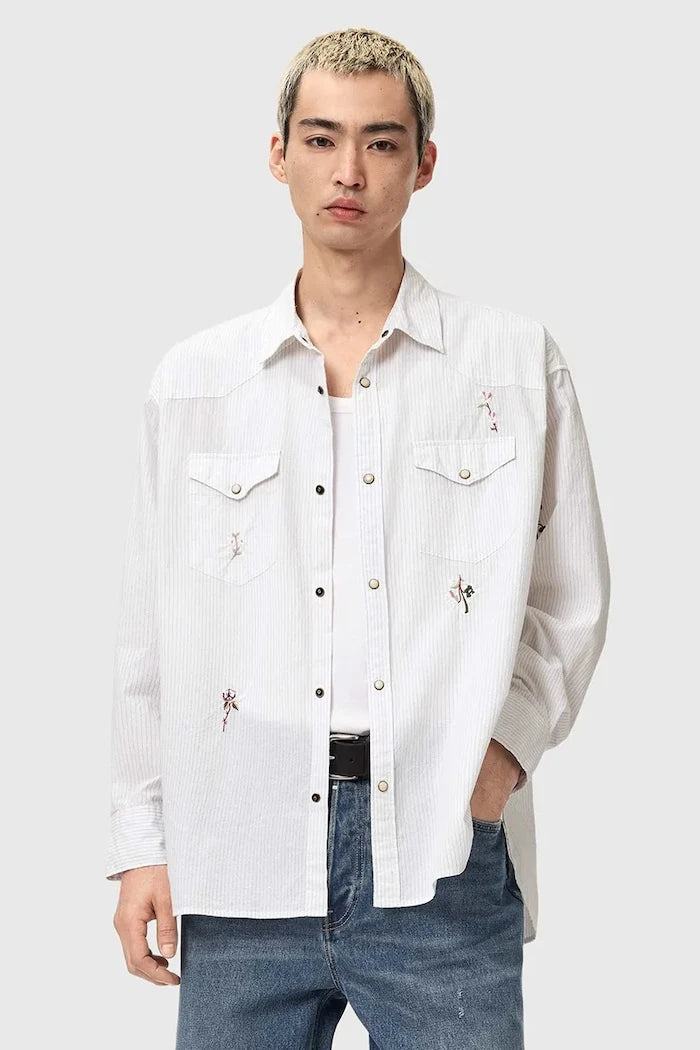 Памучна риза AllSaints PORTMAN