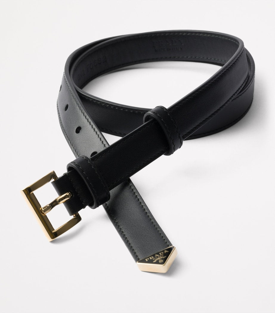 Prada Black Leather Triangle Belt