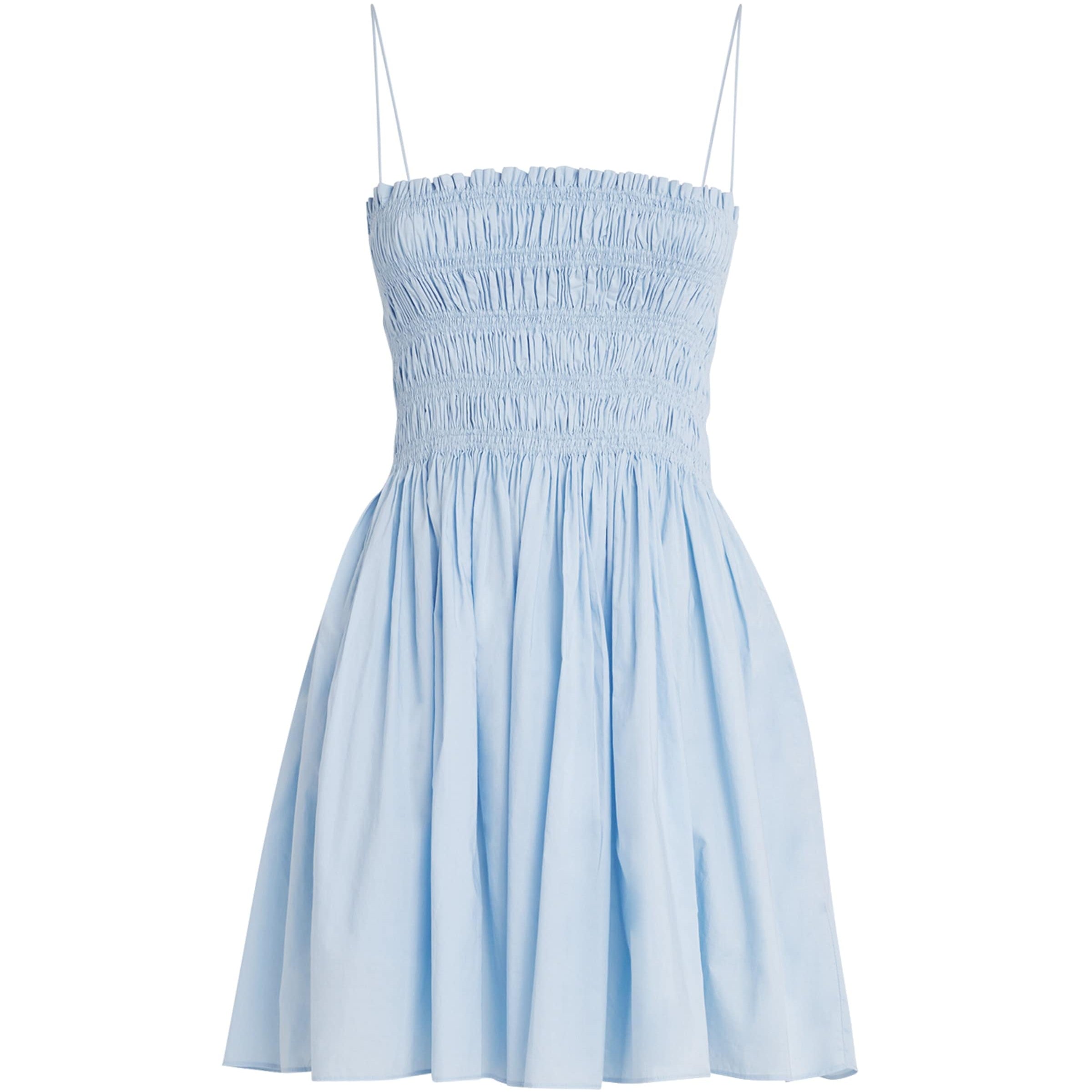 Matteau Blue Organic Cotton Shirred Mini Dress