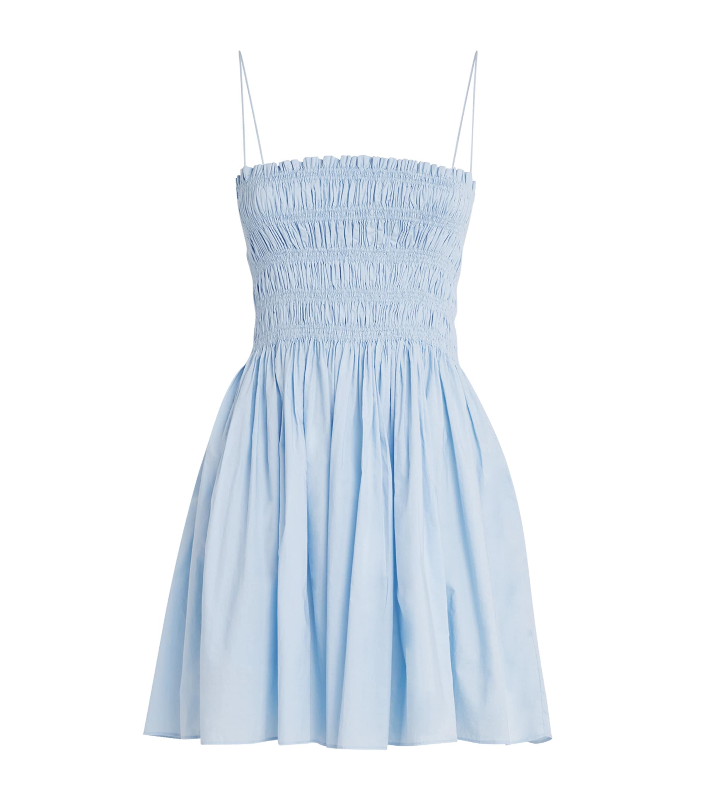 Matteau Blue Organic Cotton Shirred Mini Dress