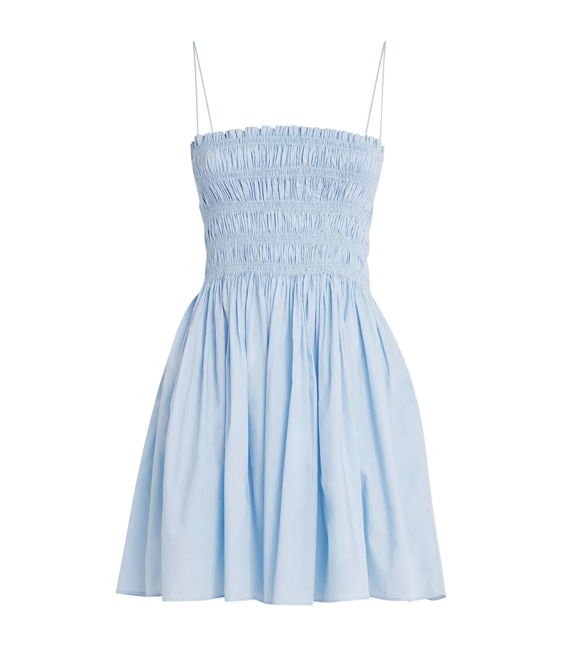 Matteau Blue Organic Cotton Shirred Mini Dress