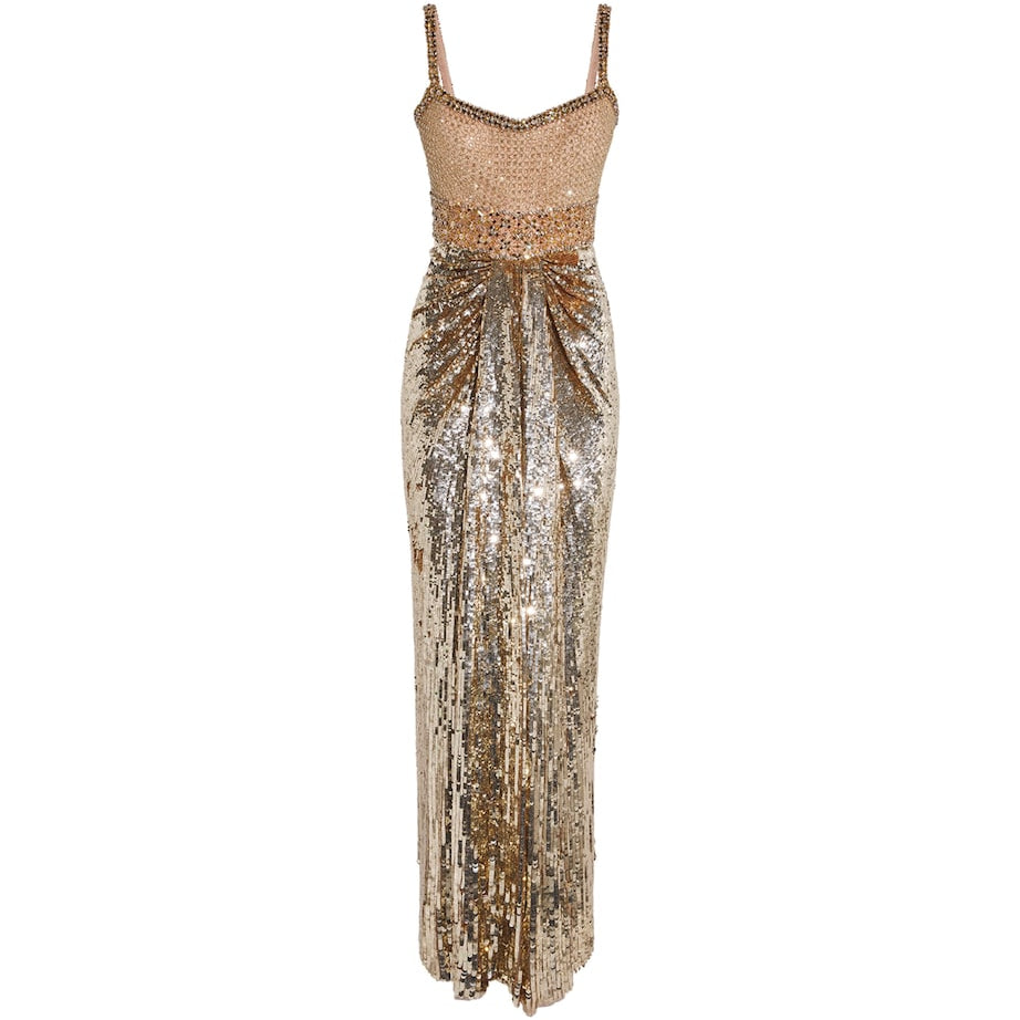 Jenny Packham Gold Embellished Only You Maxi Dress
