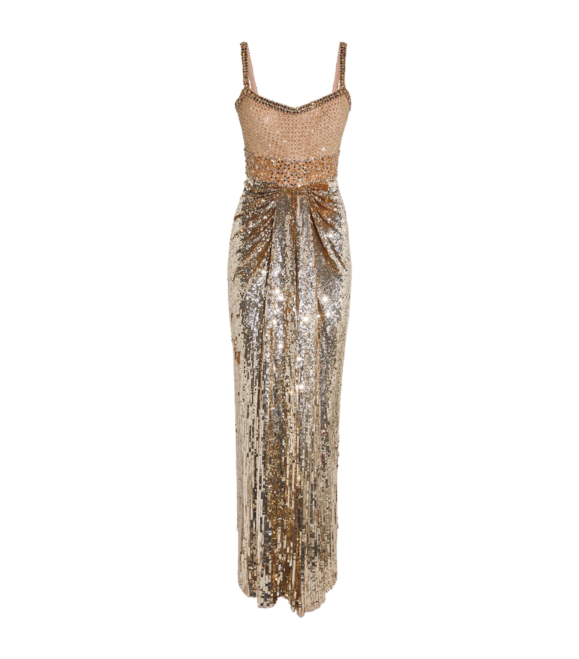 Jenny Packham Gold Embellished Only You Maxi Dress