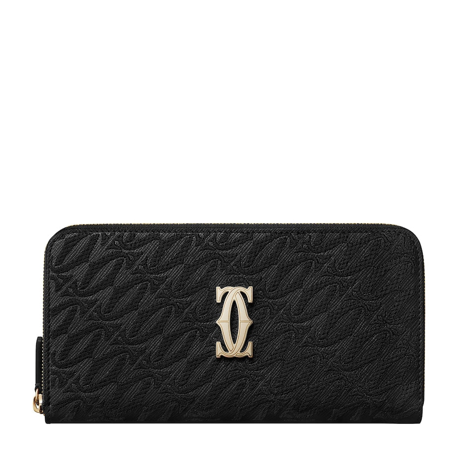 Black Leather C de Cartier International Zipped Wallet