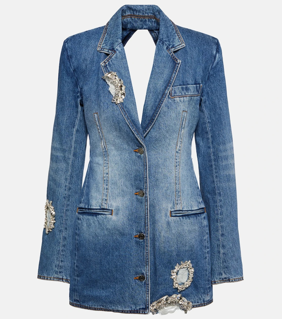 Area - Embellished cutout denim blazer