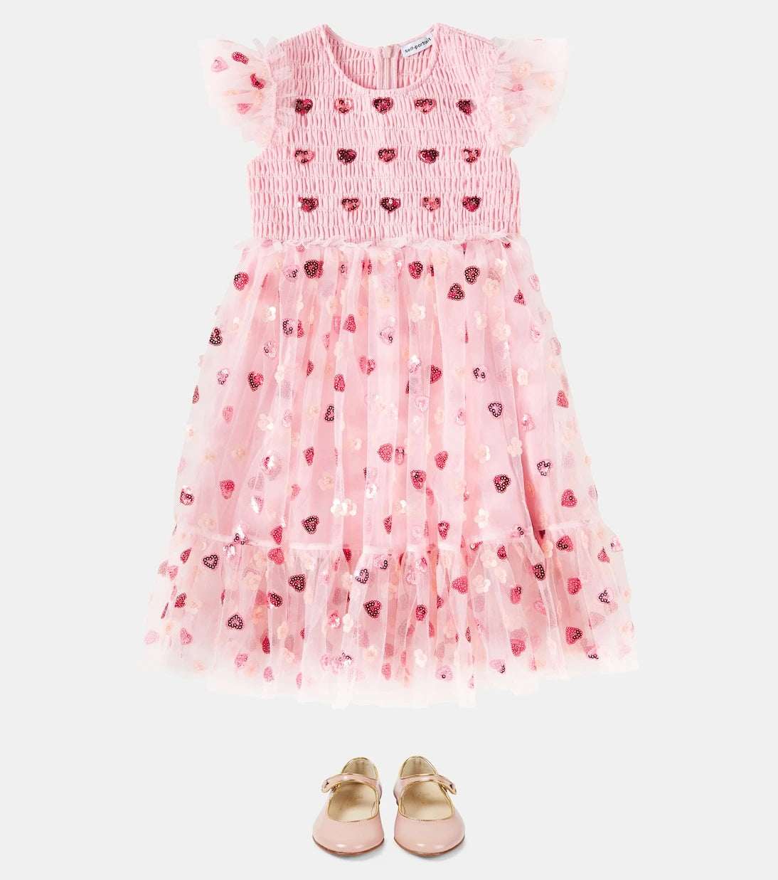Self-Portrait Kids - Sequined shirred mesh dress