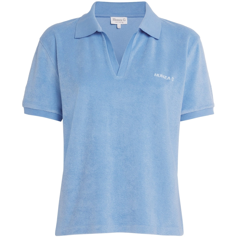 Hunza G Blue Cotton Terry Towelling Polo Shirt