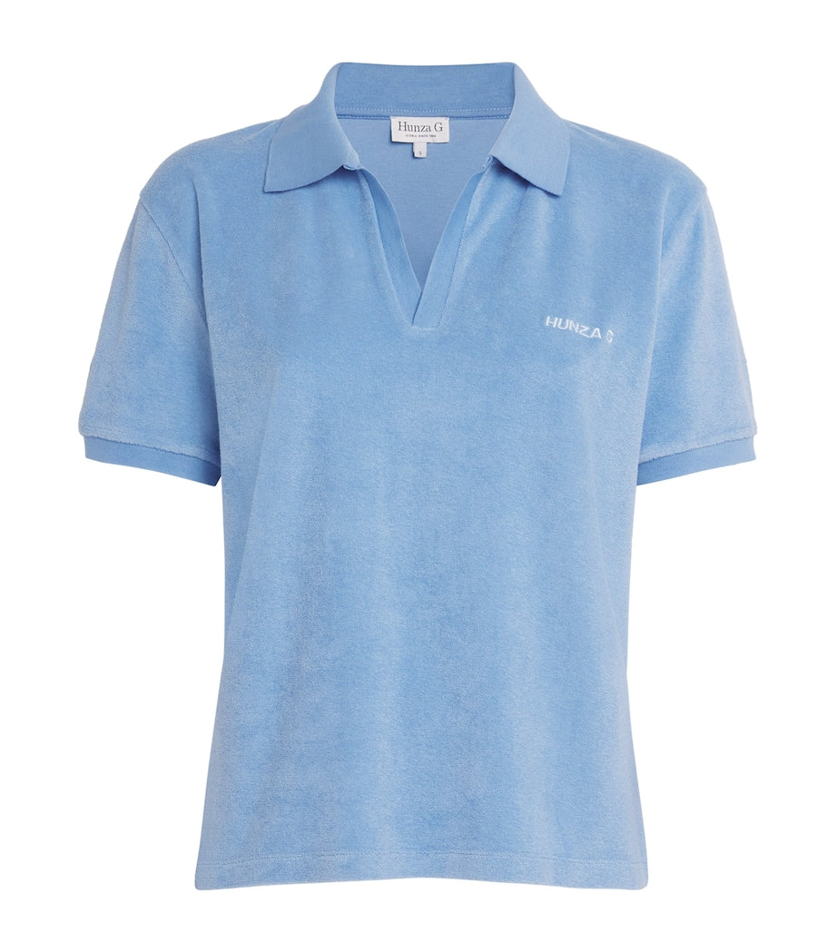 Hunza G Blue Cotton Terry Towelling Polo Shirt