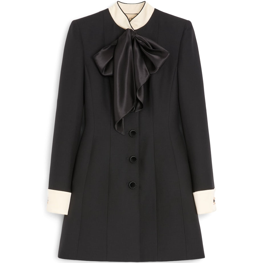 Valentino Black Wool-Silk Crepe Mini Shirt Dress