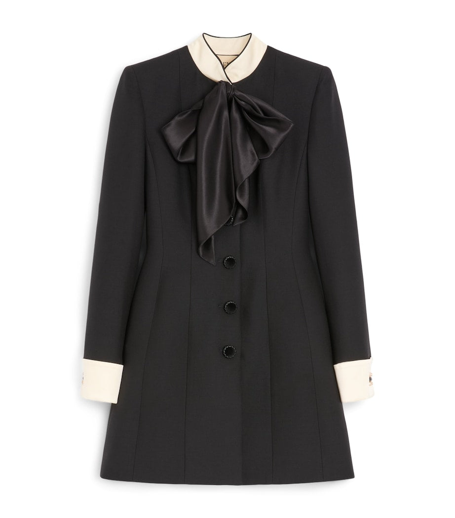 Valentino Black Wool-Silk Crepe Mini Shirt Dress
