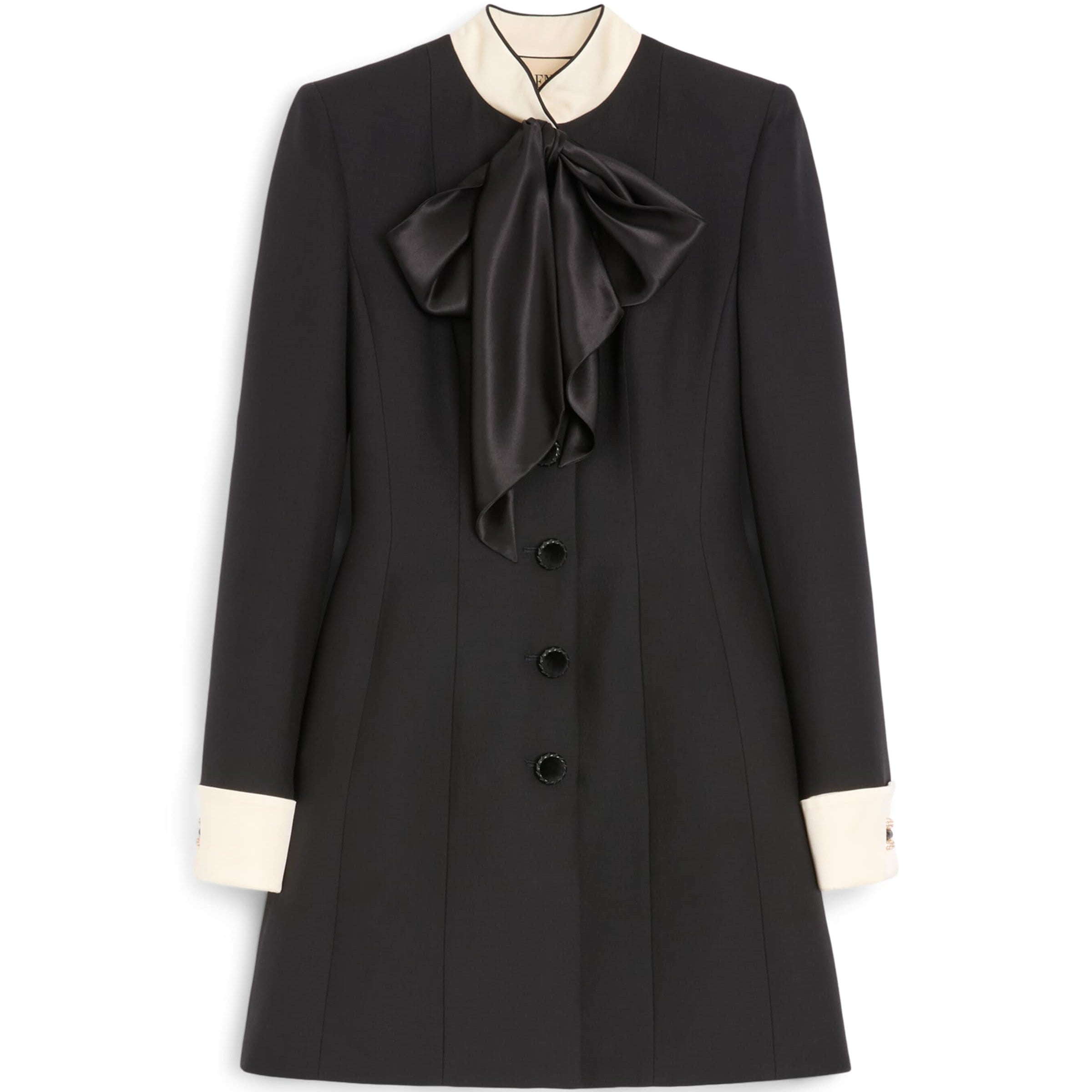 Valentino Black Wool-Silk Crepe Mini Shirt Dress