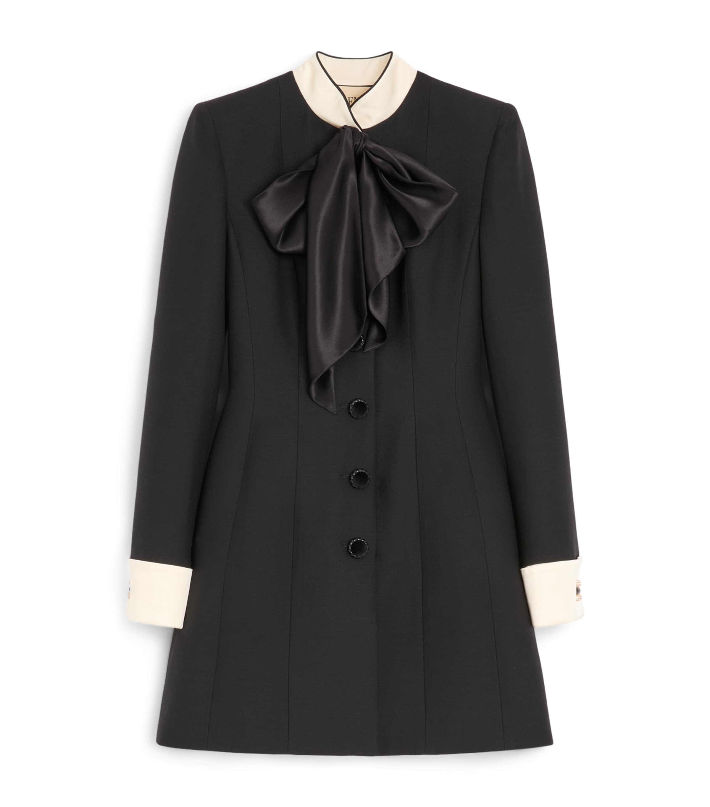 Valentino Black Wool-Silk Crepe Mini Shirt Dress