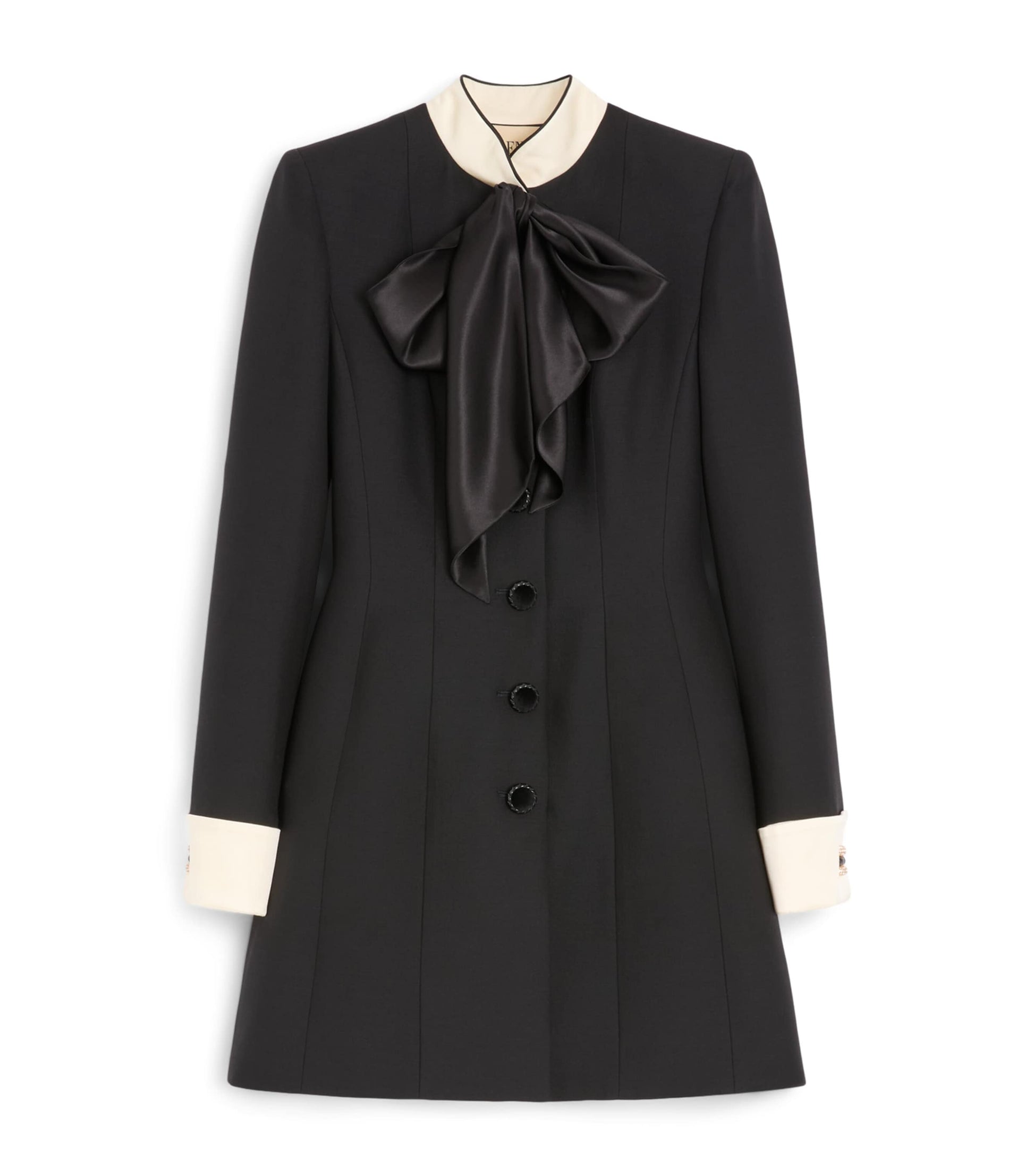 Valentino Black Wool-Silk Crepe Mini Shirt Dress
