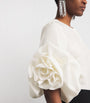 White Silk Gazar Rosette Blouse